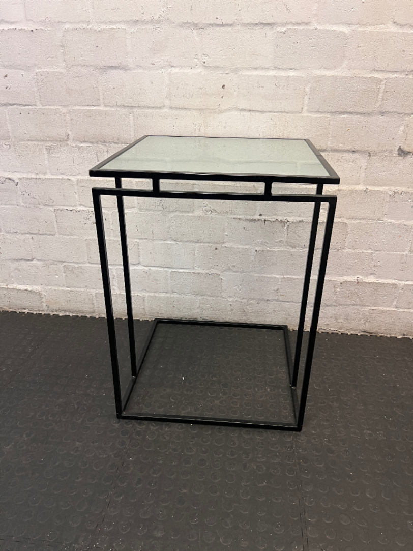 Z-Shaped Black Steel and Glass Side Table — Fair Used C - 2ndhandwarehouse.com