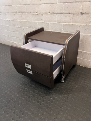 Brown 2-Drawer Side Table with Chrome Details — Paint Droplets on S - 2ndhandwarehouse.com