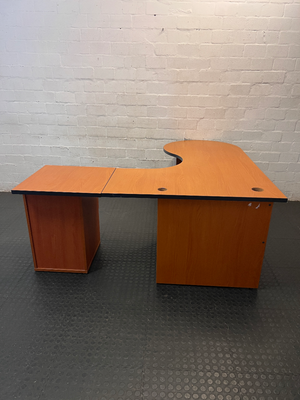 Cherry Wood Finish L-Shaped Desk with Drawers — Missing Drawer Connectors and Panel S - 2ndhandwarehouse.com