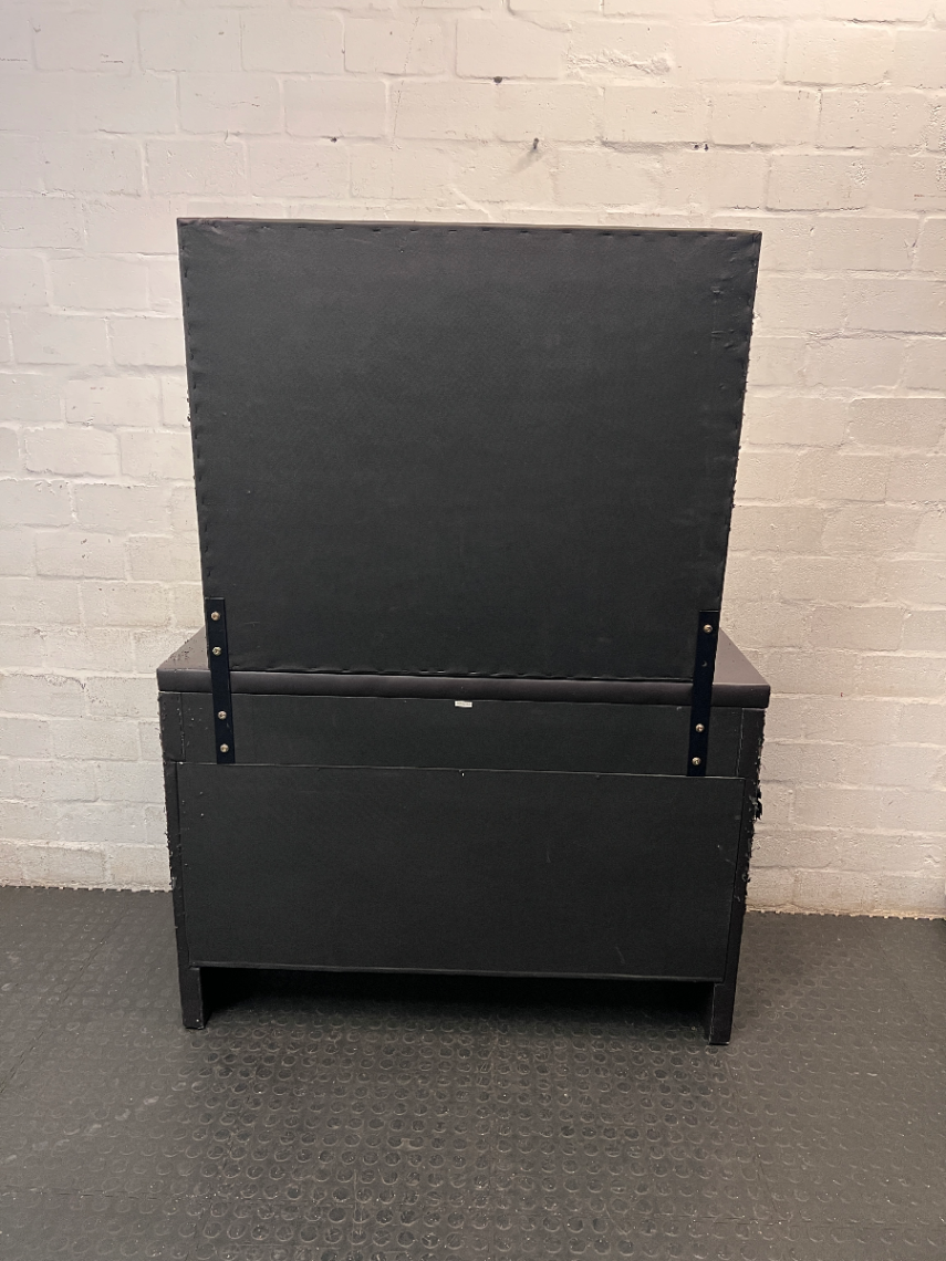Dark Brown Upholstered Dressing Table with Mirror — Damaged Frame and Mirror Surround