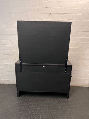 Dark Brown Upholstered Dressing Table with Mirror — Damaged Frame and Mirror Surround