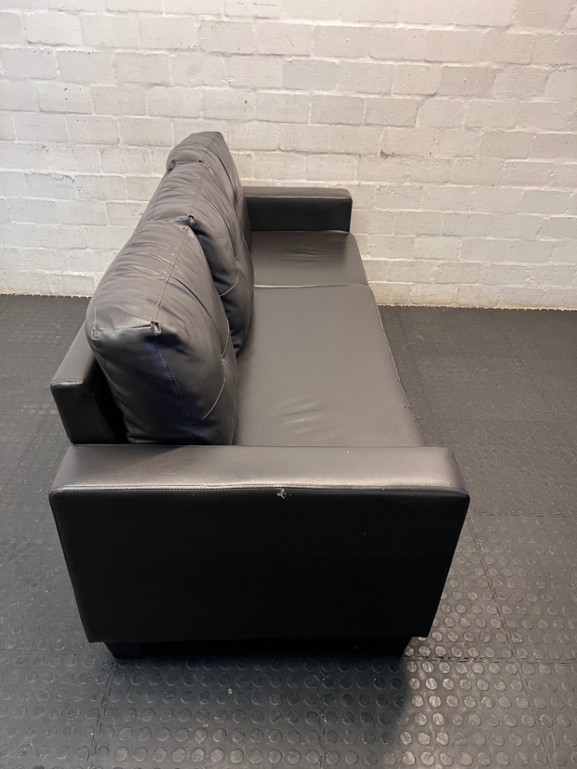Black Faux-Leather 3 Seater Couch — Torn Under-Fabric and Edge Tearing