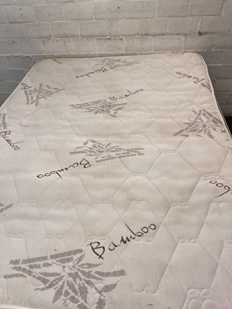 Bamboo Patterned Mattress and Base Set — Fair Condition with Visible Surface Marks