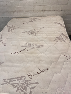Bamboo Patterned Mattress and Base Set — Fair Condition with Visible Surface Marks