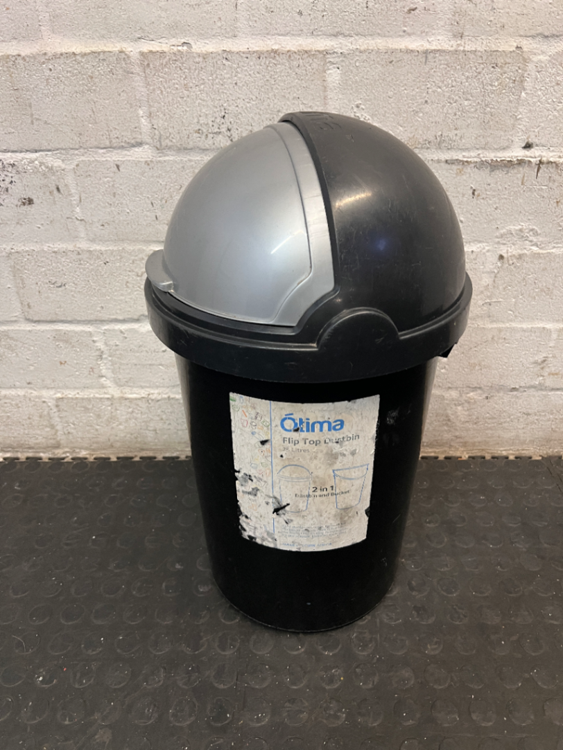 Black and Silver Flip-Lid Plastic Bin