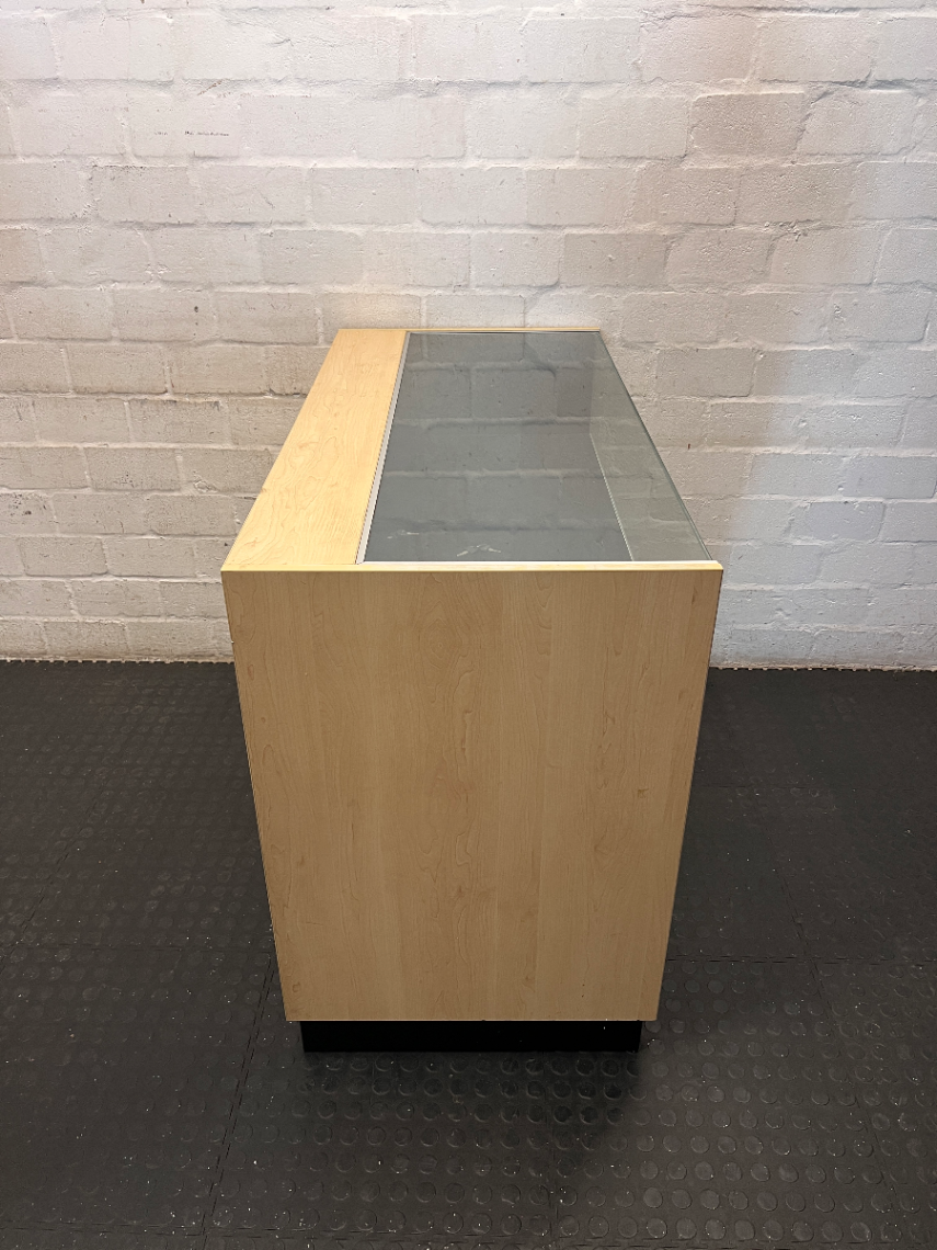 Light Wood-Look Glass Top Retail Display Counter