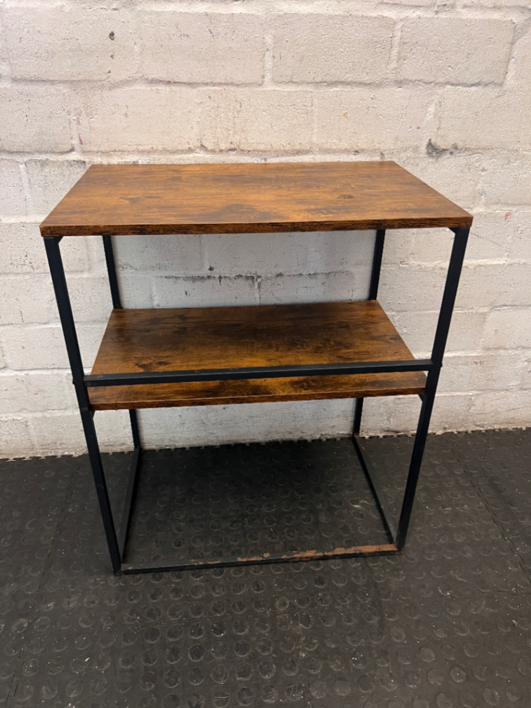 Industrial Style Metal and Wood-Look Side Table — Good Working Order - 2ndhandwarehouse.com