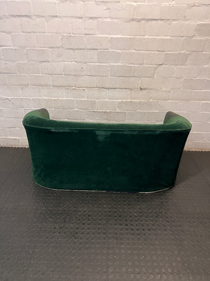 Tufted Green Velvet-Look 2 Seater Couch — Significant Upholstery Wear and Thinning Fabric