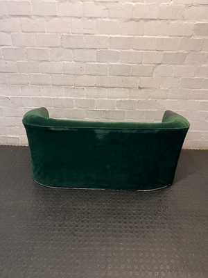 Tufted Green Velvet-Look 2 Seater Couch — Significant Upholstery Wear and Thinning Fabric