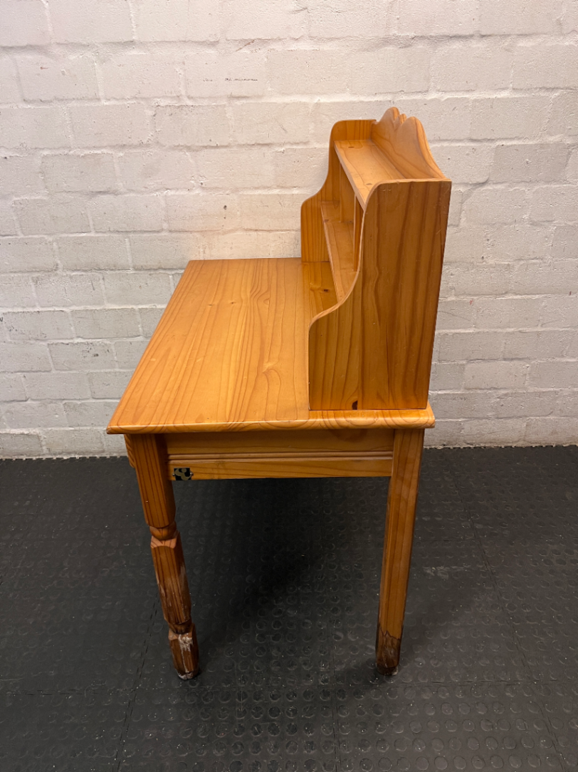 Wooden Study Desk with Display Hutch and Drawers — Fair Condition with Visible Wear