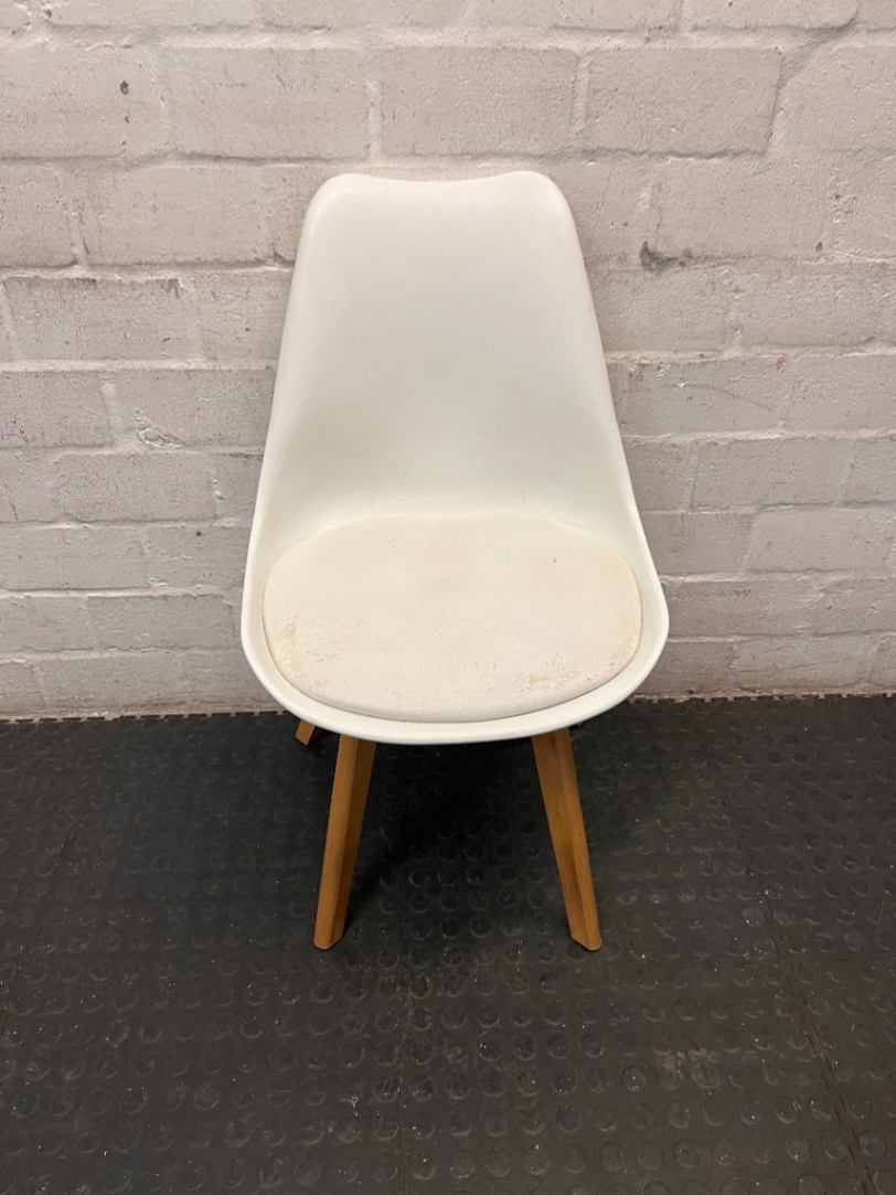 White Moulded Plastic Dining Chair with Wood Legs