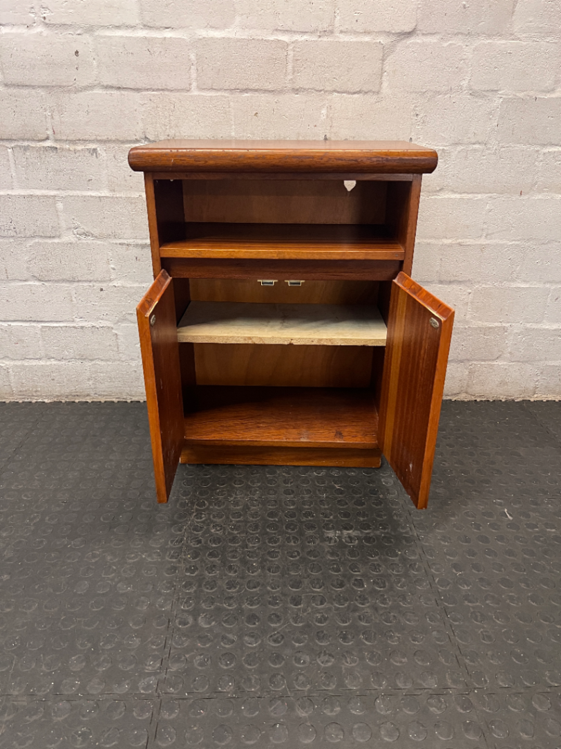Compact Wood TV Unit with Storage Doors — Fair Condition with Surface Wear