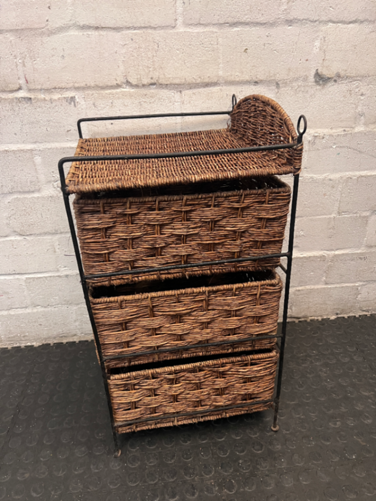 Woven Wicker and Metal Storage Chest