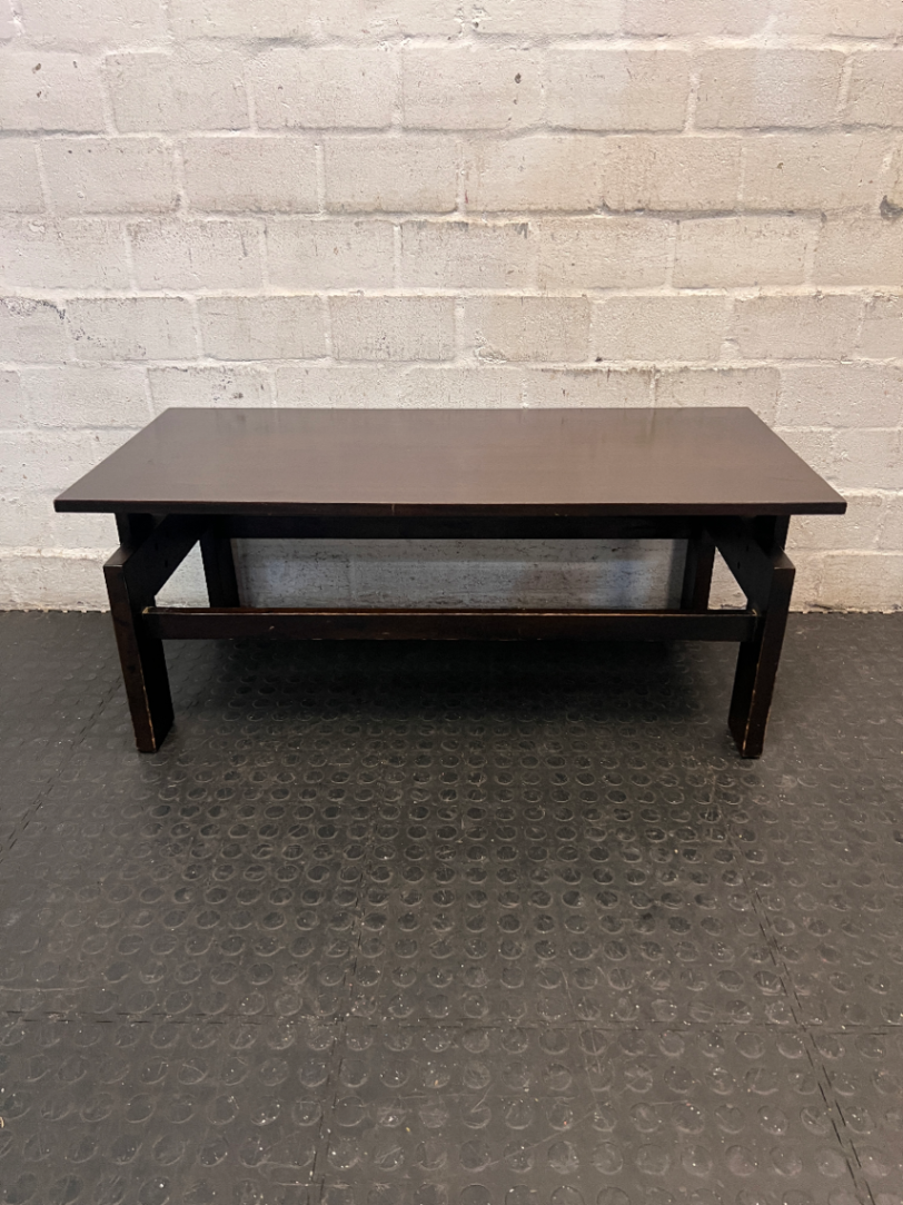 Dark Wood Rectangular Coffee Table — Fair Condition with Visible Wear