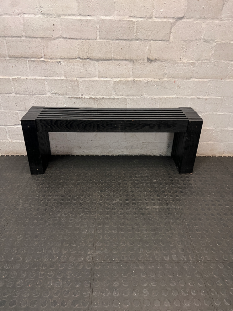 Contemporary Black Wooden Slatted Bench