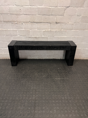 Contemporary Black Wooden Slatted Bench