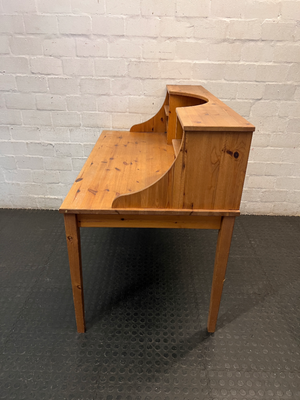 Pine Wood Office Desk with Hutch and Drawers — Fair Condition with Minor Scratches