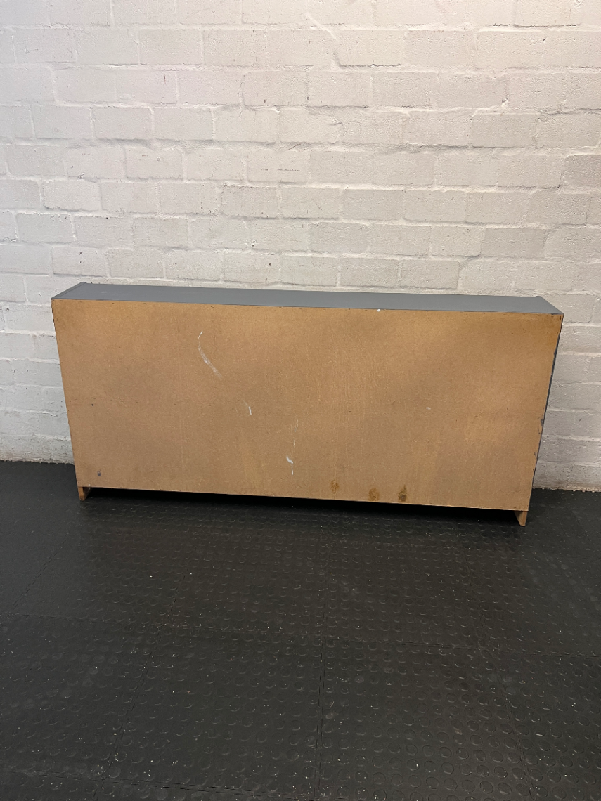 Low Horizontal Grey Multi-Compartment Bookshelf — Good Condition