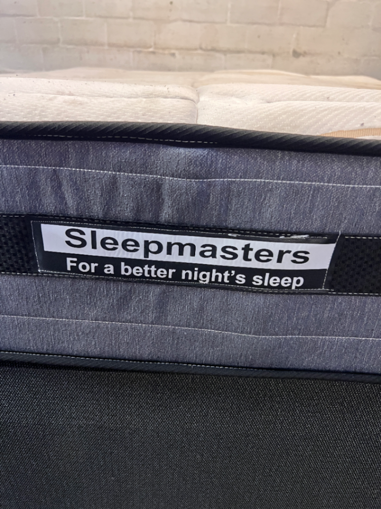 Queen Sleepmasters Base Set — 9-Month-Old Mattress and Base in Fair Condition