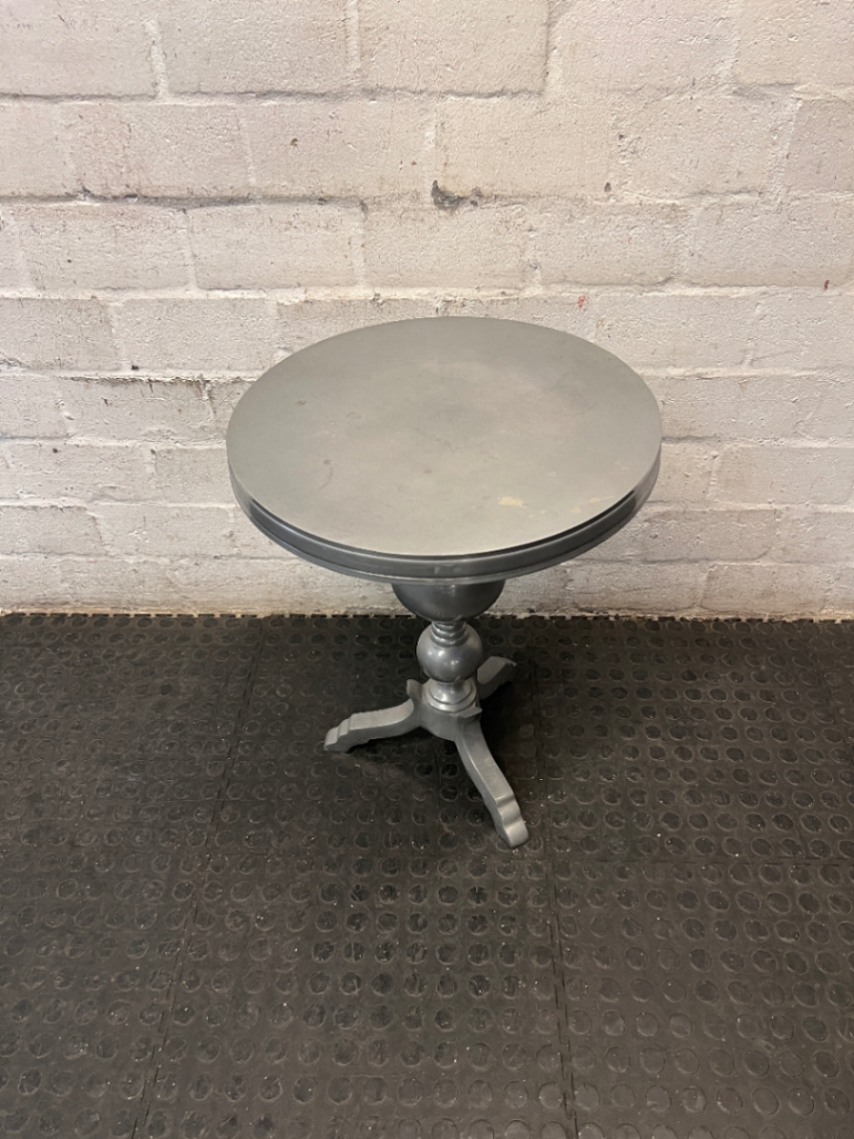 Metallic Silver Round Pedestal Side Table