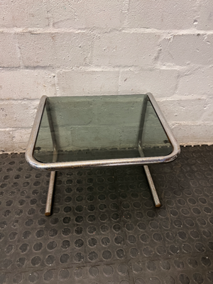 Cantilever Metal Side Table with Tinted Glass Top