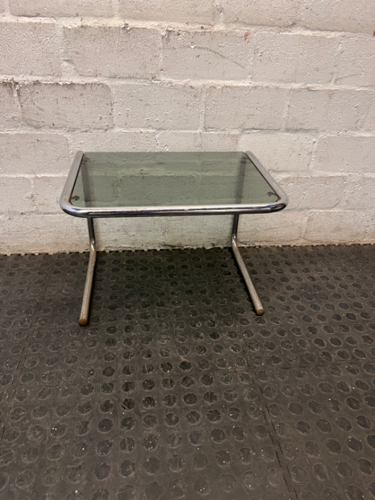 Glass and Chrome Cantilever Side Table