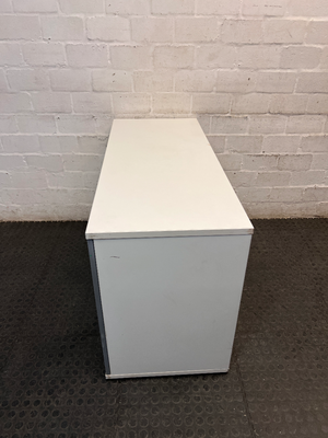 White and Silver Office Credenza with Roller Door — Good Working Order