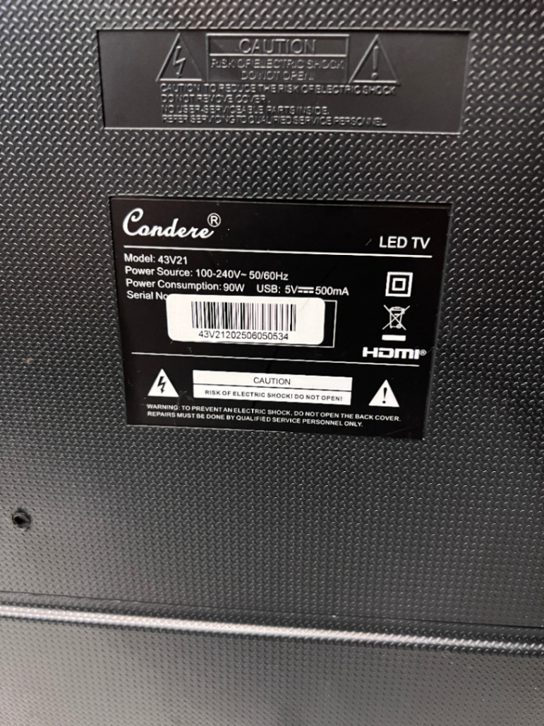 Condere 43-Inch Black Smart TV — Good Working Order