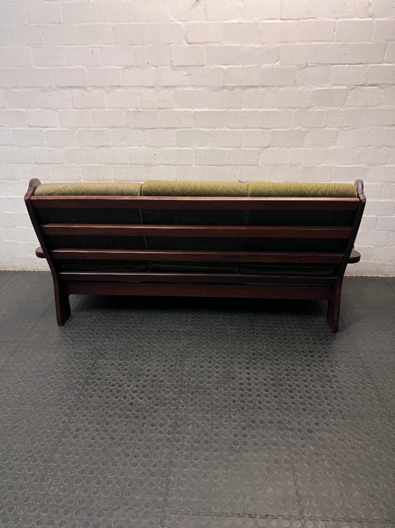 Vintage Wooden 3 Seater Couch in Olive Green