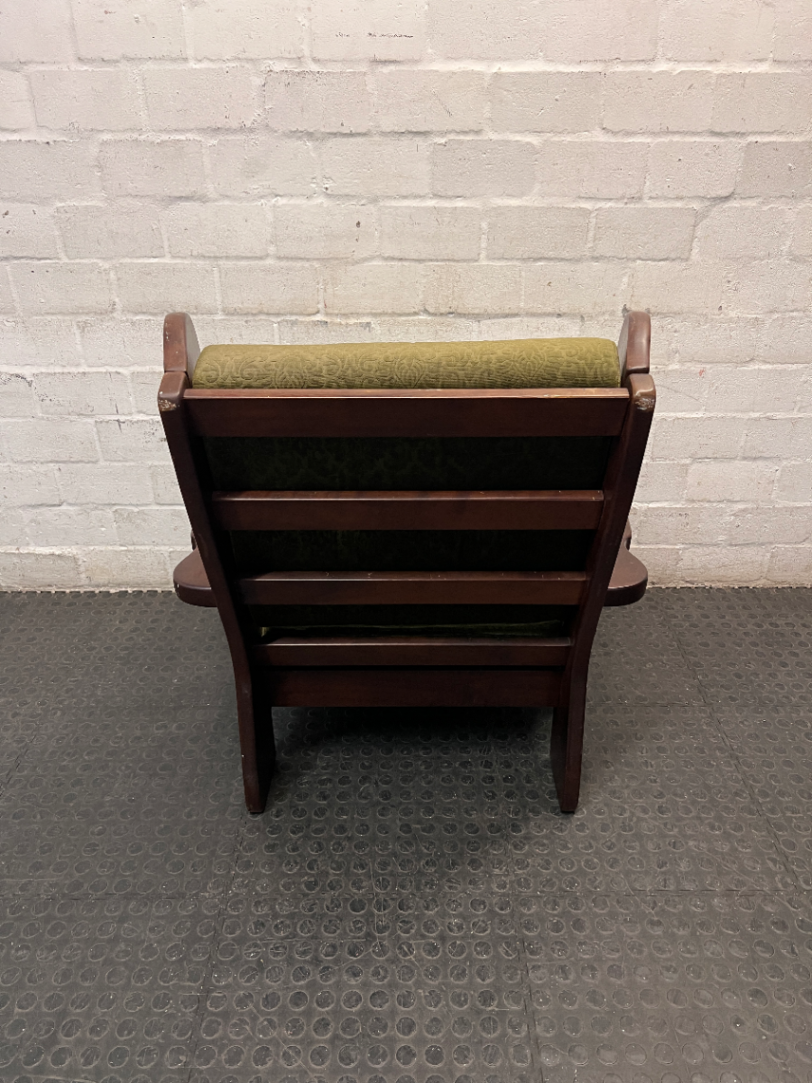 Vintage Wooden Armchair with Olive Green Upholstery