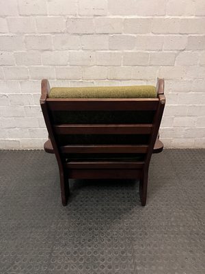 Vintage Wooden Armchair with Olive Green Upholstery