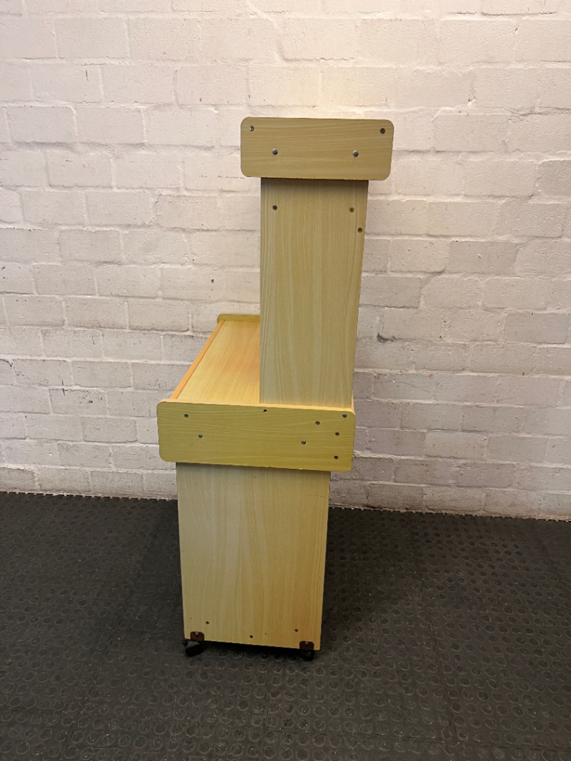 Light Oak Wood Computer Desk with Pull-Out Tray and Hutch — Minor Wear