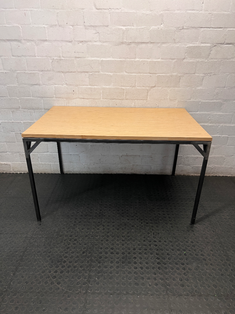 Custom Wooden Top Office Desk with Metal Frame — Used; Fair Condition
