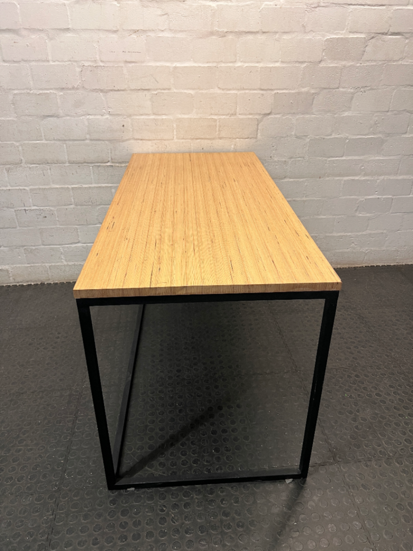 Modern Wood Top Office Desk with Black Metal Frame — Used; Fair Condition