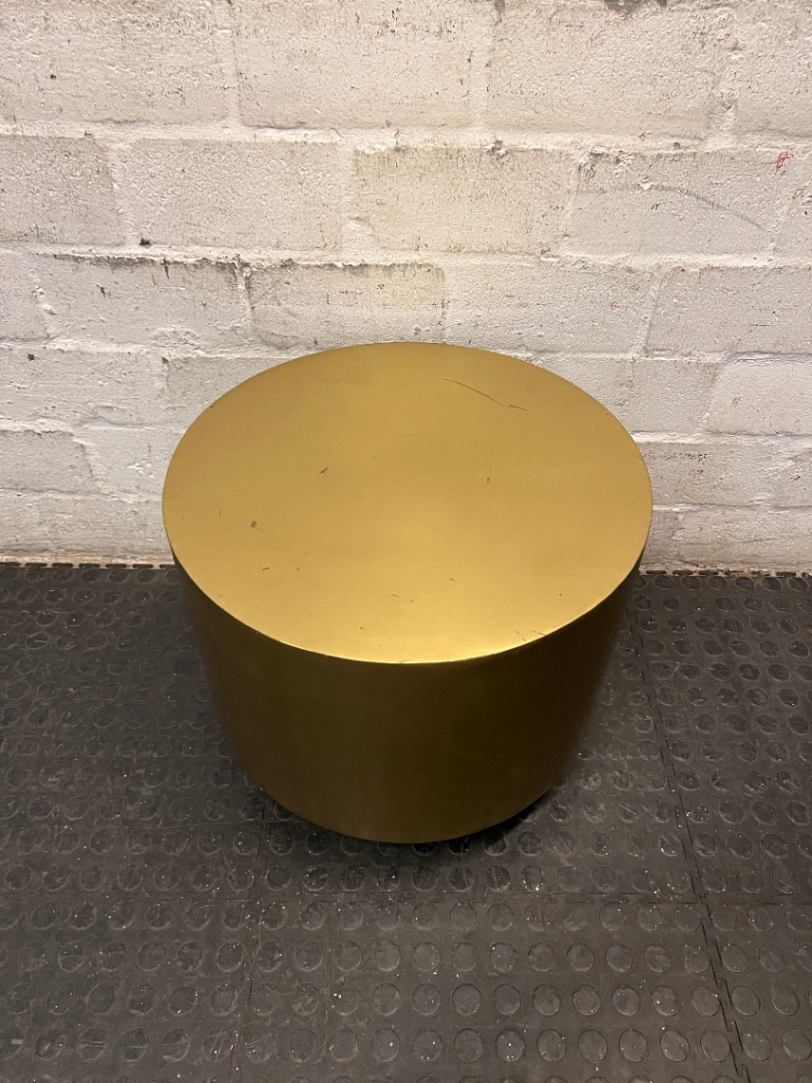 Round Gold Metallic Drum Side Table