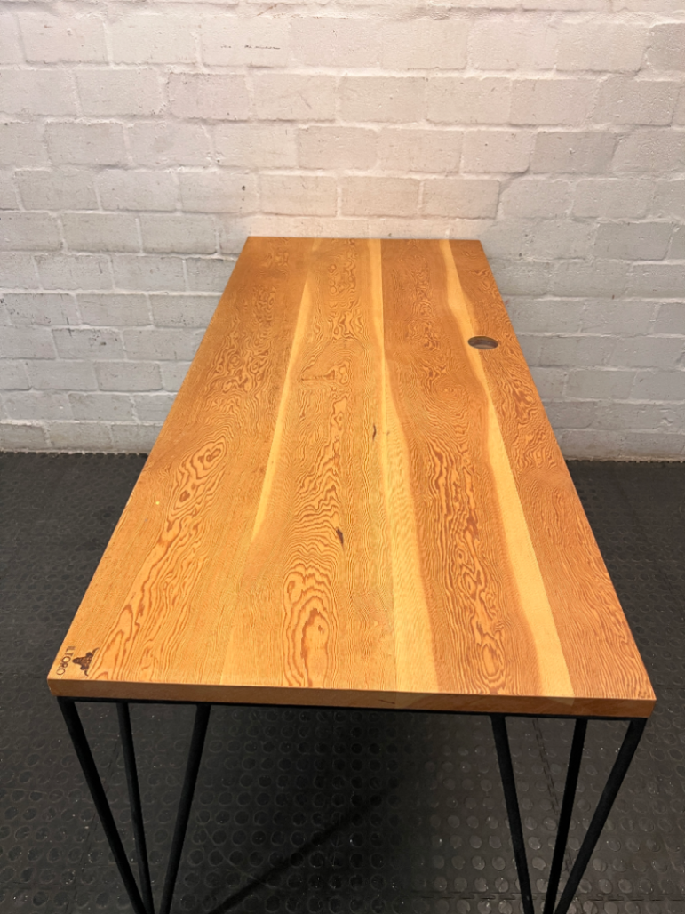 Rustic Wooden Office Desk with Black Hairpin Legs — Used; Fair Condition