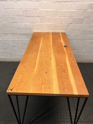 Rustic Wooden Office Desk with Black Hairpin Legs — Used; Fair Condition