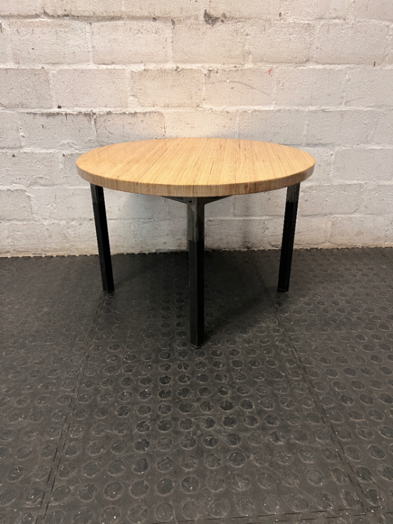 Round Light Wood and Metal Coffee Table — Clean Condition