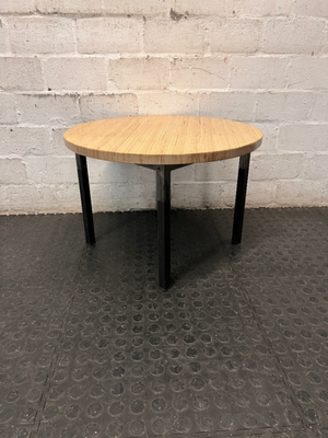 Round Light Wood and Metal Coffee Table — Clean Condition