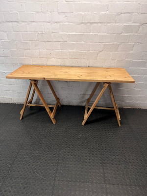 Practical Pine Wood Trestle Table — Used; Fair Condition