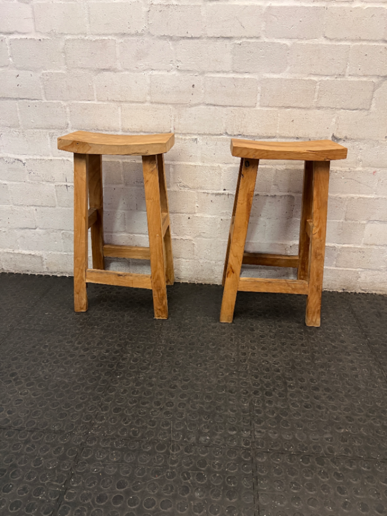 Rustic Solid Wood Backless Bar Stool — Fair Used Condition