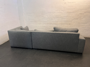 Grey Textured Fabric L-Shape Couch with Chaise — Missing Seat Cushion