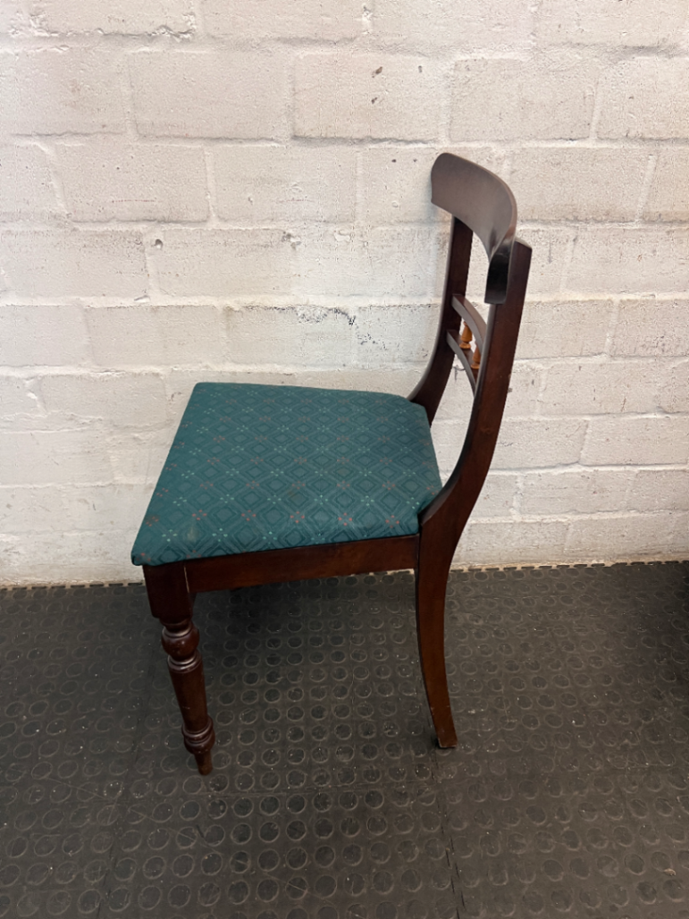 Vintage Style Dark Wood Dining Chair with Green Seat