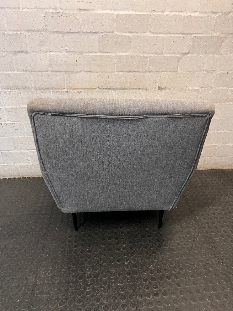 Grey Cotton Upholstered 1 Seater Couch — Missing One Leg and Damaged Support