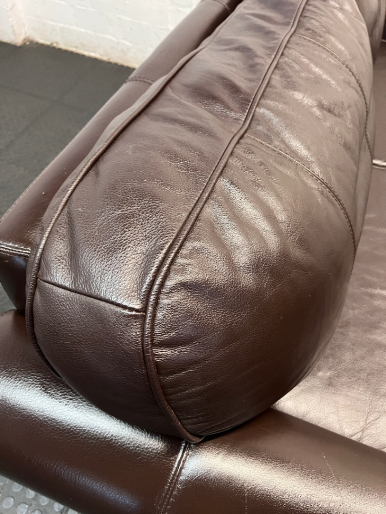 Dark Brown 3 Seater Couch with Stud Detail — Clean and Well Maintained
