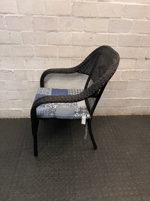 Dark Wicker Armchair with Patterned Cushion - 2ndhandwarehouse.com