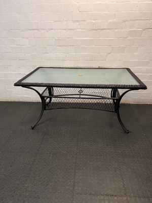 Wicker and Glass Rectangular Dining Table — Very Good Condition