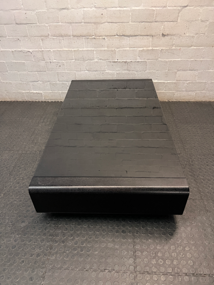 Black Low-Profile Coffee Table with Glass Top — Good Working Order