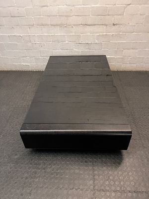 Black Low-Profile Coffee Table with Glass Top — Good Working Order