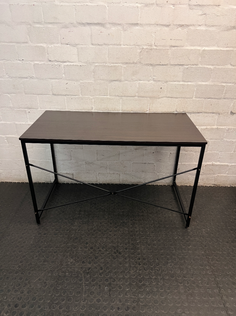 Dark Brown Melamine Office Desk with Black Metal Frame — Great Condition / Used for Six Months